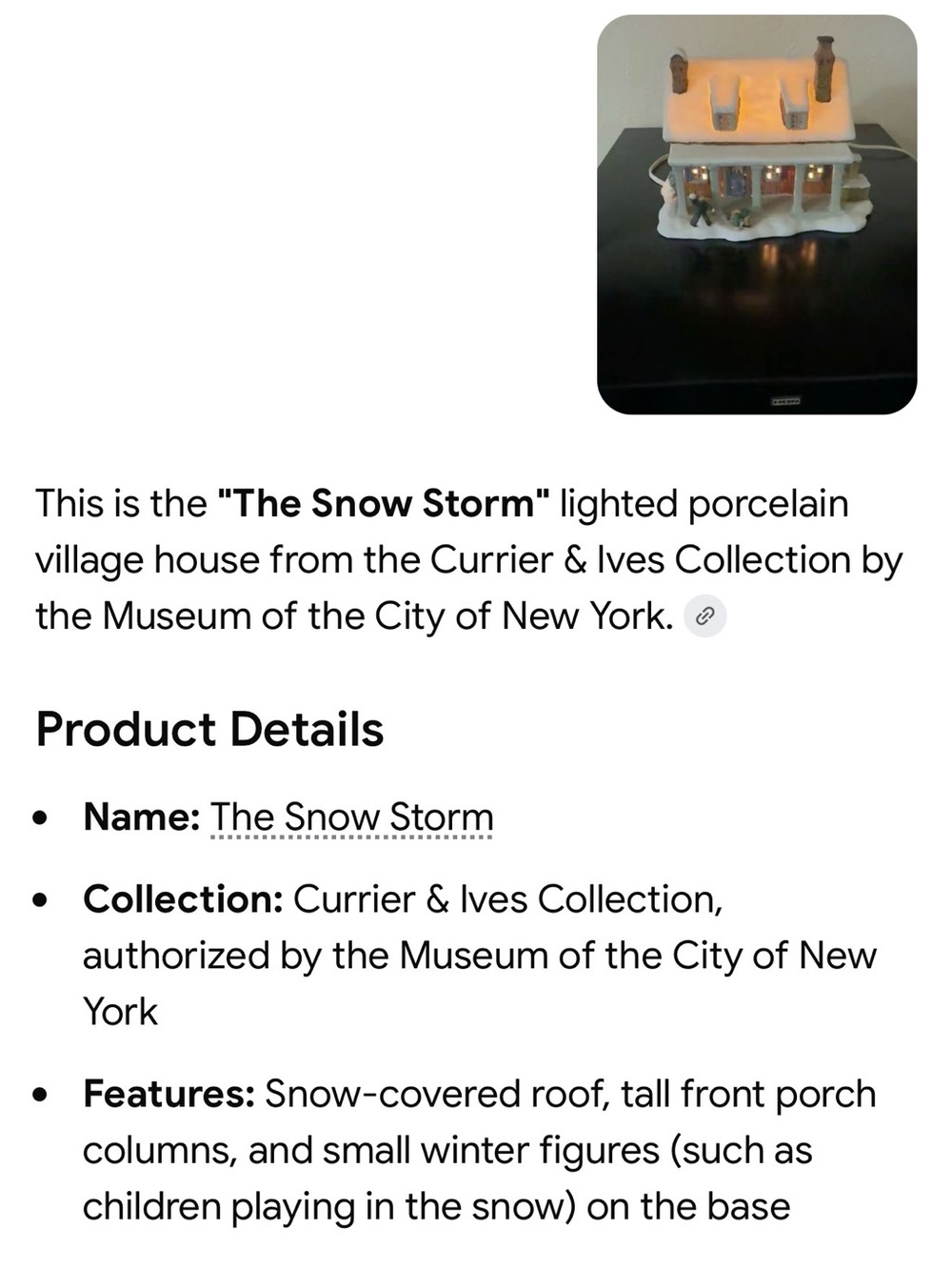 Currier & Ives 'The Snow Storm' Lighted Porcelain House - White